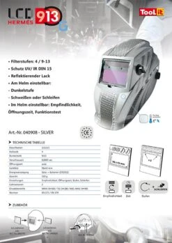 GYS Schweißhelm LCD HERMES 9 13 G 040908 Silver Silber Schweisshelm 510g -Feintool Verkaufe 040908 tm