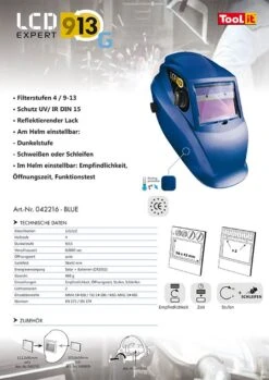 GYS Schweißhelm LCD EXPERT 9 13 G Blue Blau 042216 Solar Und Batterie 460g -Feintool Verkaufe 042216 tm
