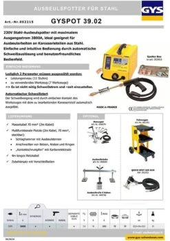 GYS SPEEDLINER + Ausbeulpotter 39.02 + Fahrwagen + Manuspot Uvm 035010 -Feintool Verkaufe 052215 tm