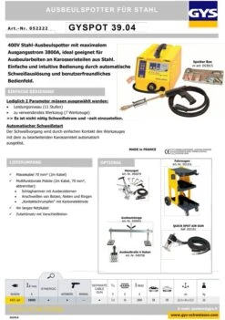 GYS SPEEDLINER + Ausbeulpotter 39.04 +Fahrwagen +Manuspot Uvm 035027 -Feintool Verkaufe 052222 tm