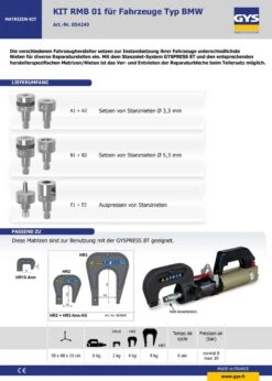 GYS 054240 Matrizen Set KIT RMB 01 Für Fahrzeuge Typ BMW Für GYSPRESS 8t -Feintool Verkaufe 054240td