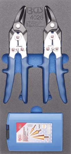 BGS Werkstattwageneinlage 1/3: Blechscheren, Stufenbohrer | 5-tlg. – 4026