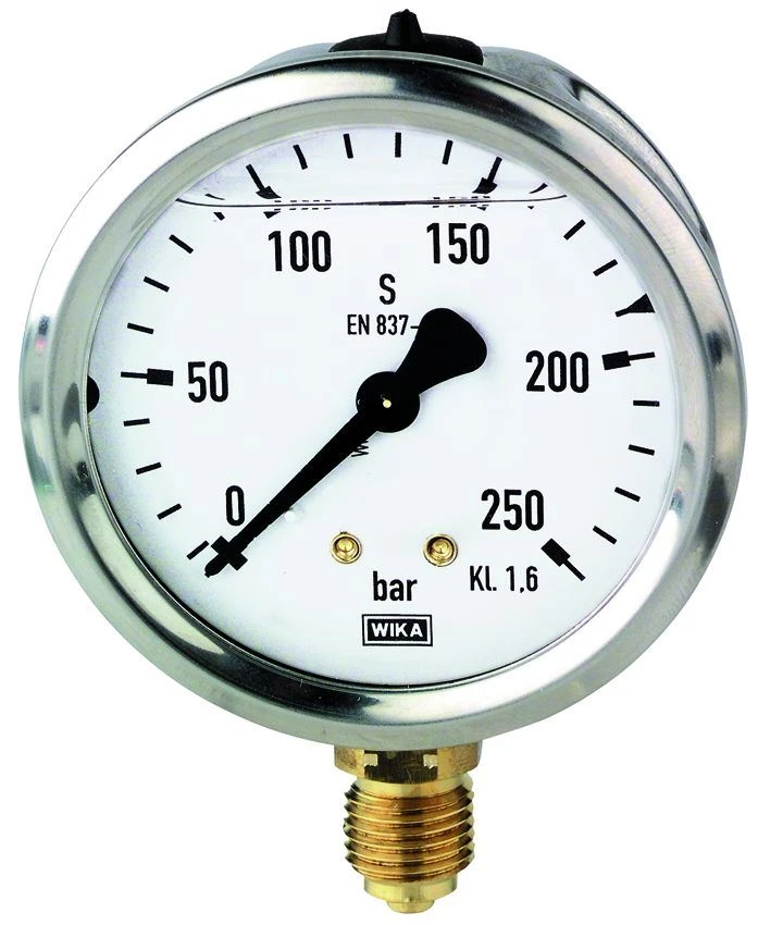 Riegler Glyzerinmanometer, CrNi-Stahl, G 1/4 Unten, 0 - 10,0 Bar, Ø 63 1 Riegler Glyzerinmanometer, CrNi-Stahl, G 1/4 Unten, 0 - 10,0 Bar, Ø 63