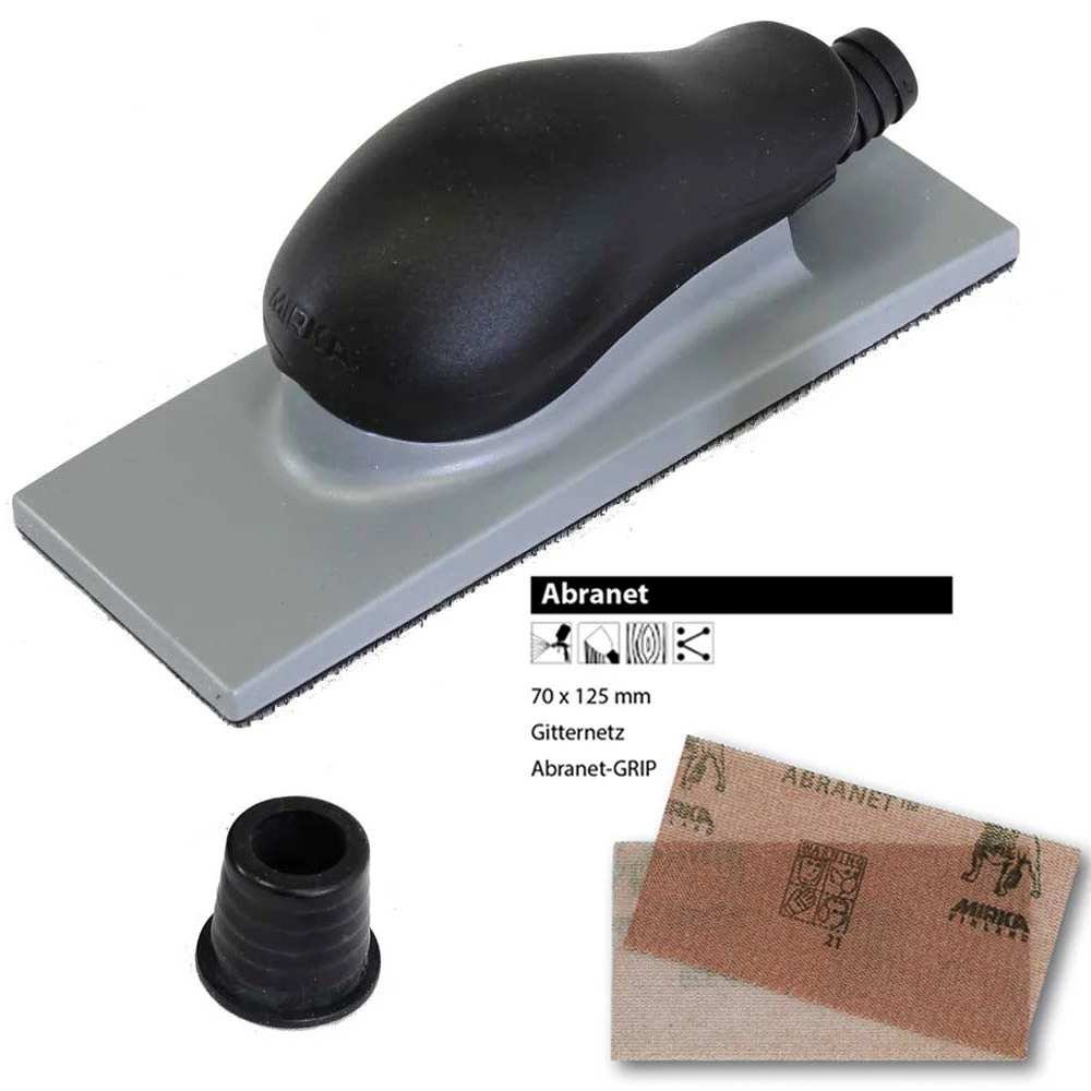 MIRKA Handblock 70 X 125mm 13-Loch Klett Grau + 30x Abranet P80 P120 P180 1 MIRKA Handblock 70 X 125mm 13-Loch Klett Grau + 30x Abranet P80 P120 P180