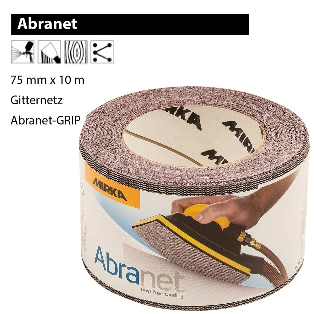 MIRKA ABRANET Rolle 75mm X 10m Gitternetz Schleifgitter Klett P80-P400 1 MIRKA ABRANET Rolle 75mm X 10m Gitternetz Schleifgitter Klett P80-P400
