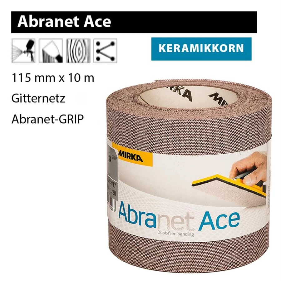MIRKA ABRANET ACE Rolle 115mm X 10m Gitternetz Schleifgitter Klett P80-P1000 1 MIRKA ABRANET ACE Rolle 115mm X 10m Gitternetz Schleifgitter Klett P80-P1000