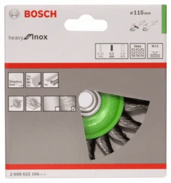 Bosch Scheibenbürste Edelstahl Gezopfter Draht 115 Mm 0,5 Mm 12500 U/ Min M 14 2608622106