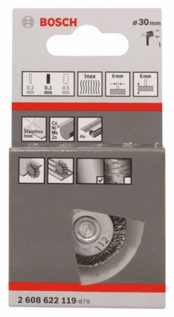 Bosch Scheibenbürste Edelstahl Gewellter Draht 30 Mm 0,3 Mm 6 Mm 4500 U/ Min 2608622119