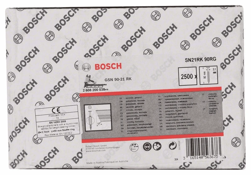 Bosch Rundkopf-Streifennagel SN21RK 90RG 3,1 Mm 90 Mm Verzinkt Gerillt 2608200038 1 Bosch Rundkopf-Streifennagel SN21RK 90RG 3,1 Mm 90 Mm Verzinkt Gerillt 2608200038