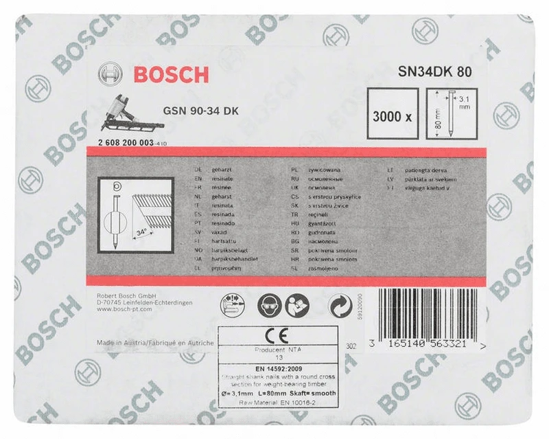 Bosch D-Kopf Streifennagel SN34DK 80 3,1 Mm 80 Mm Blank Glatt 2608200003 1 Bosch D-Kopf Streifennagel SN34DK 80 3,1 Mm 80 Mm Blank Glatt 2608200003