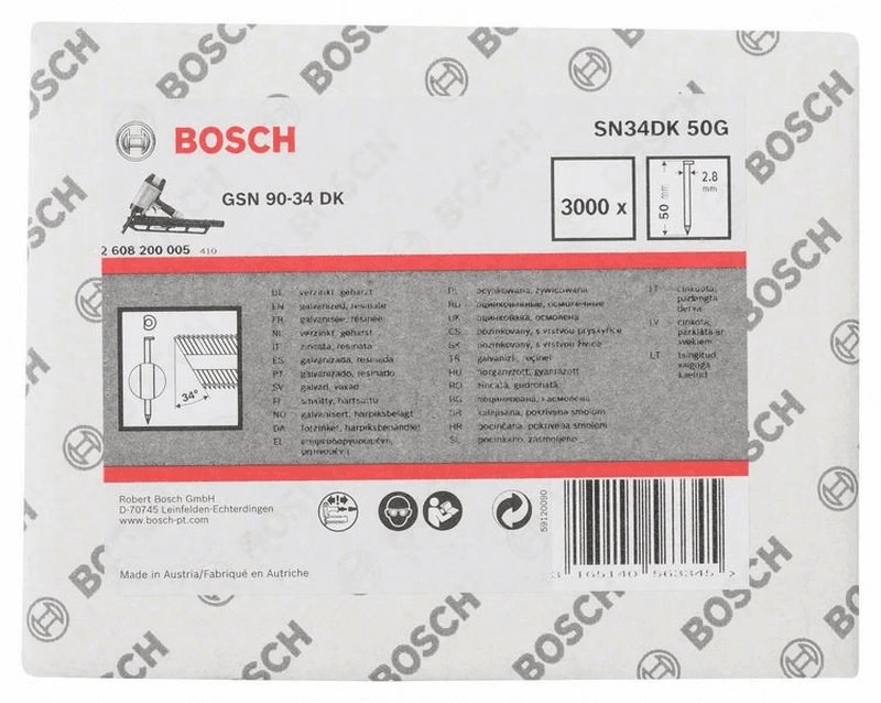 Bosch D-Kopf Streifennagel SN34DK 50G 2,8 Mm 50 Mm Verzinkt Glatt 2608200005 1 Bosch D-Kopf Streifennagel SN34DK 50G 2,8 Mm 50 Mm Verzinkt Glatt 2608200005
