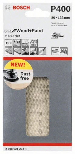 Bosch Schleifblatt M480 Net Best For Wood And Paint 80 X 133 Mm 400 10er-Pack 2608621233