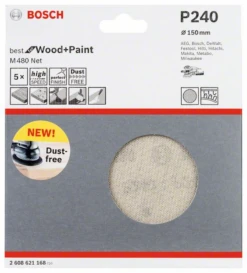 Bosch Schleifblatt M480 Net Best For Wood And Paint 150 Mm 240 5er-Pack 2608621168