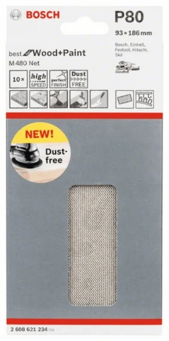 Bosch Schleifblatt M480 Net Best For Wood And Paint 93 X 186 Mm 80 10er-Pack 2608621234