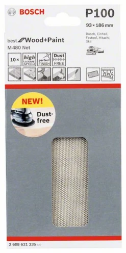Bosch Schleifblatt M480 Net Best For Wood And Paint 93 X 186 Mm 100 10er-Pack 2608621235