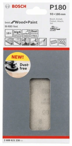 Bosch Schleifblatt M480 Net Best For Wood And Paint 93 X 186 Mm 180 10er-Pack 2608621238