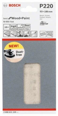 Bosch Schleifblatt M480 Net Best For Wood And Paint 93 X 186 Mm 220 10er-Pack 2608621239