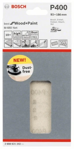 Bosch Schleifblatt M480 Net Best For Wood And Paint 93 X 186 Mm 400 10er-Pack 2608621242