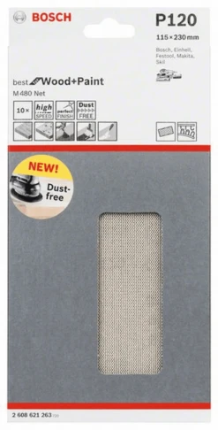 Bosch Schleifblatt M480 Net Best For Wood And Paint 115 X 230 Mm 120 10er-Pack 2608621263