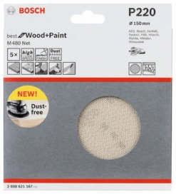Bosch Schleifblatt M480 Net Best For Wood And Paint 150 Mm 220 5er-Pack 2608621167