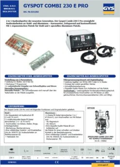 GYS GYSPOT COMBI 230 E PRO E.PRO Spotter 2x Pistole Stahl + 1x Alu 021266 + Zubehör -Feintool Verkaufe TM 021266