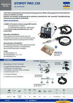 GYS GYSPOT PRO 230 Ausbeulspotter Spotter Für Stahl 230V 1ph 052178 2x Pistole -Feintool Verkaufe TM 052178