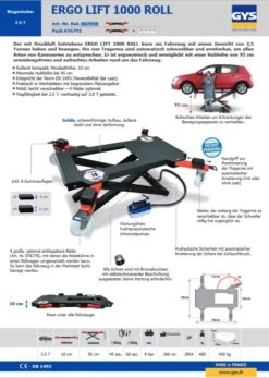 GYS Roll-Hebebühne ERGO LIFT 1000 ROLL - 076792 -Feintool Verkaufe TM 067950