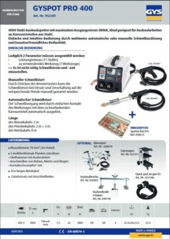 GYS SPEEDLINER PRO 400 Ausbeulspotter Komplettset Für Stahl D35041 19 GYS SPEEDLINER PRO 400 Ausbeulspotter Komplettset Für Stahl D35041 -Feintool Verkaufe TM P400