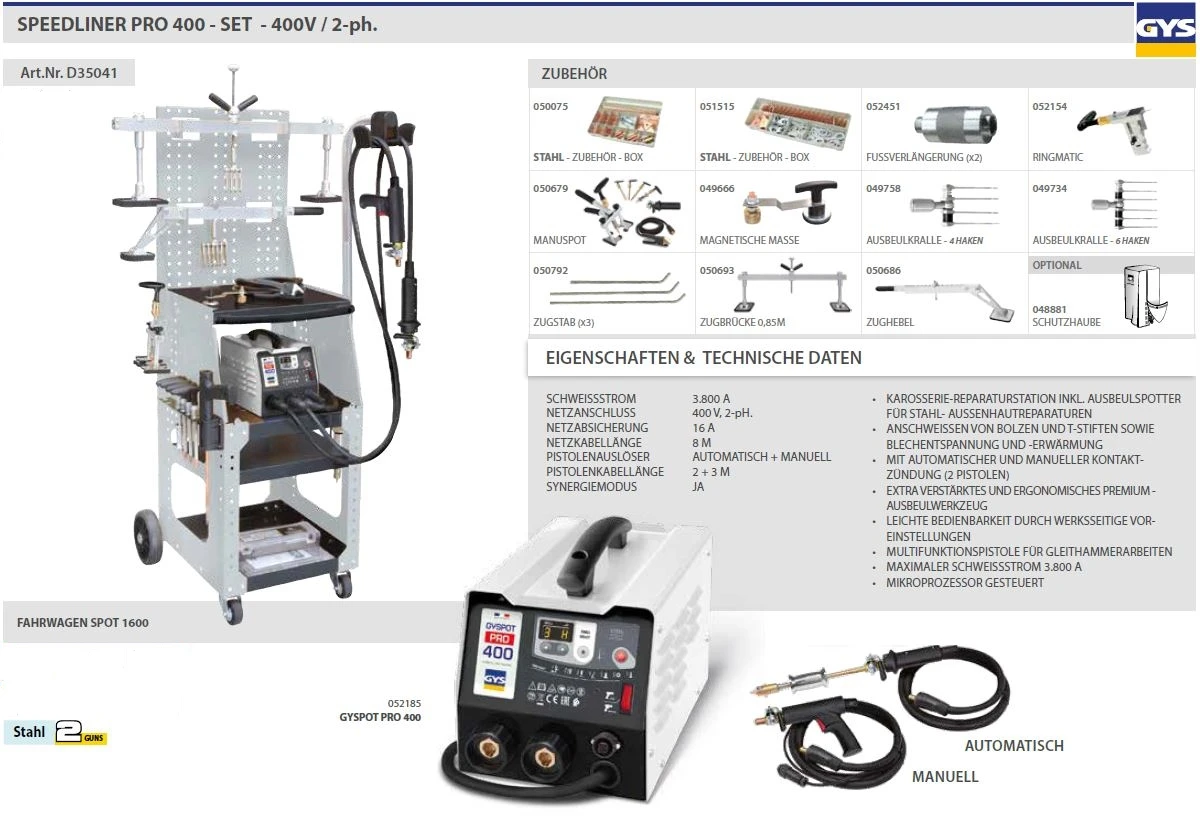 GYS SPEEDLINER PRO 400 Ausbeulspotter Komplettset Für Stahl D35041 2 GYS SPEEDLINER PRO 400 Ausbeulspotter Komplettset Für Stahl D35041 – Bild 2